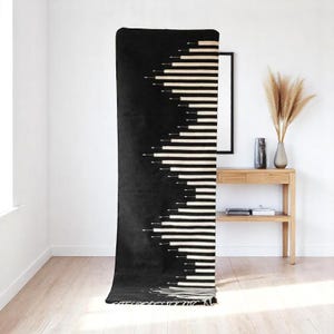 White and Black Kilim Rug – Moroccan Flatweave Wool Rug – Geometric Minimalist Carpet – Handmade Berber Area Rug, Custom Size, Free shipping