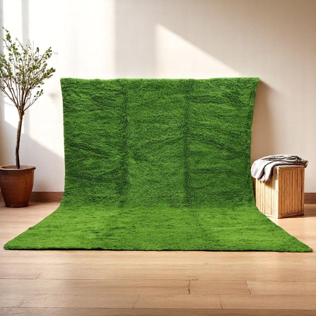 Greenarbic Rug Patterns Solid Green Moroccan Wool Rug – Minimalist Berber Beni Ourain Carpet ...