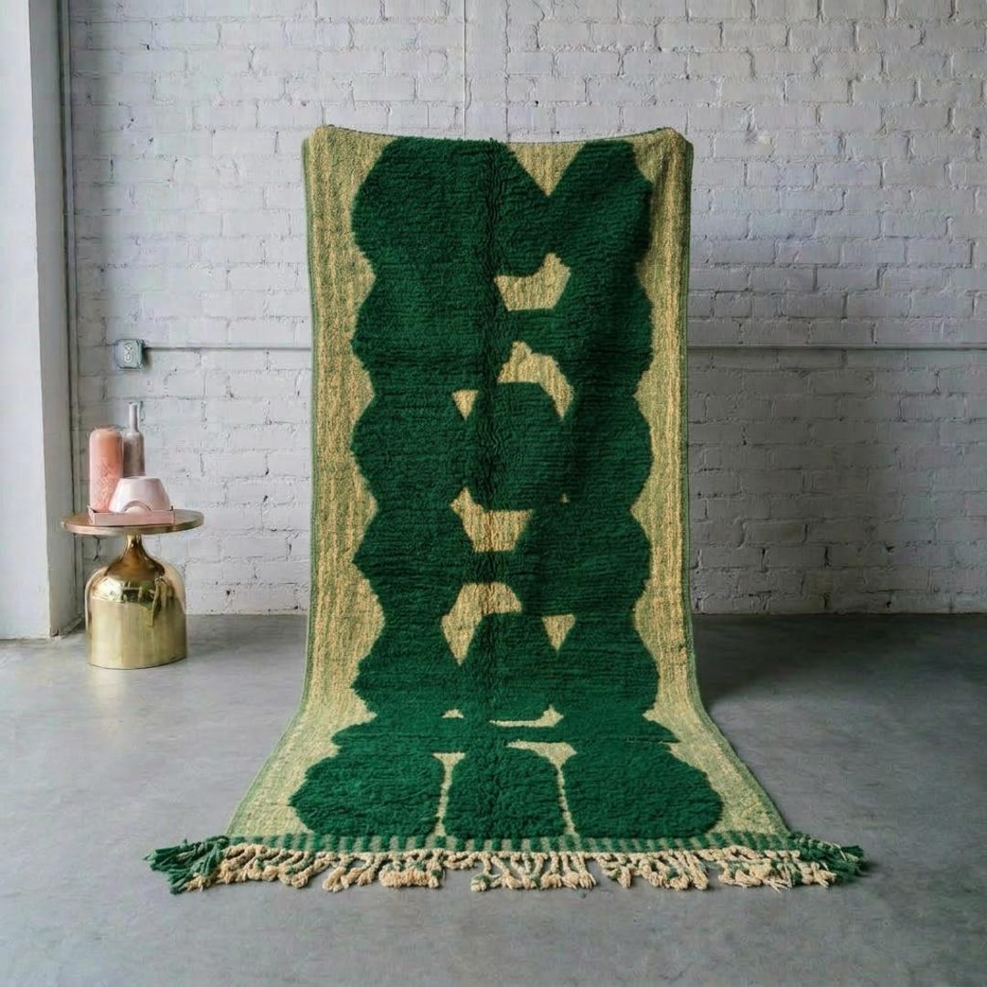 Forest Green Rug | Handmade Moroccan Wool Carpet | Sage Abstract