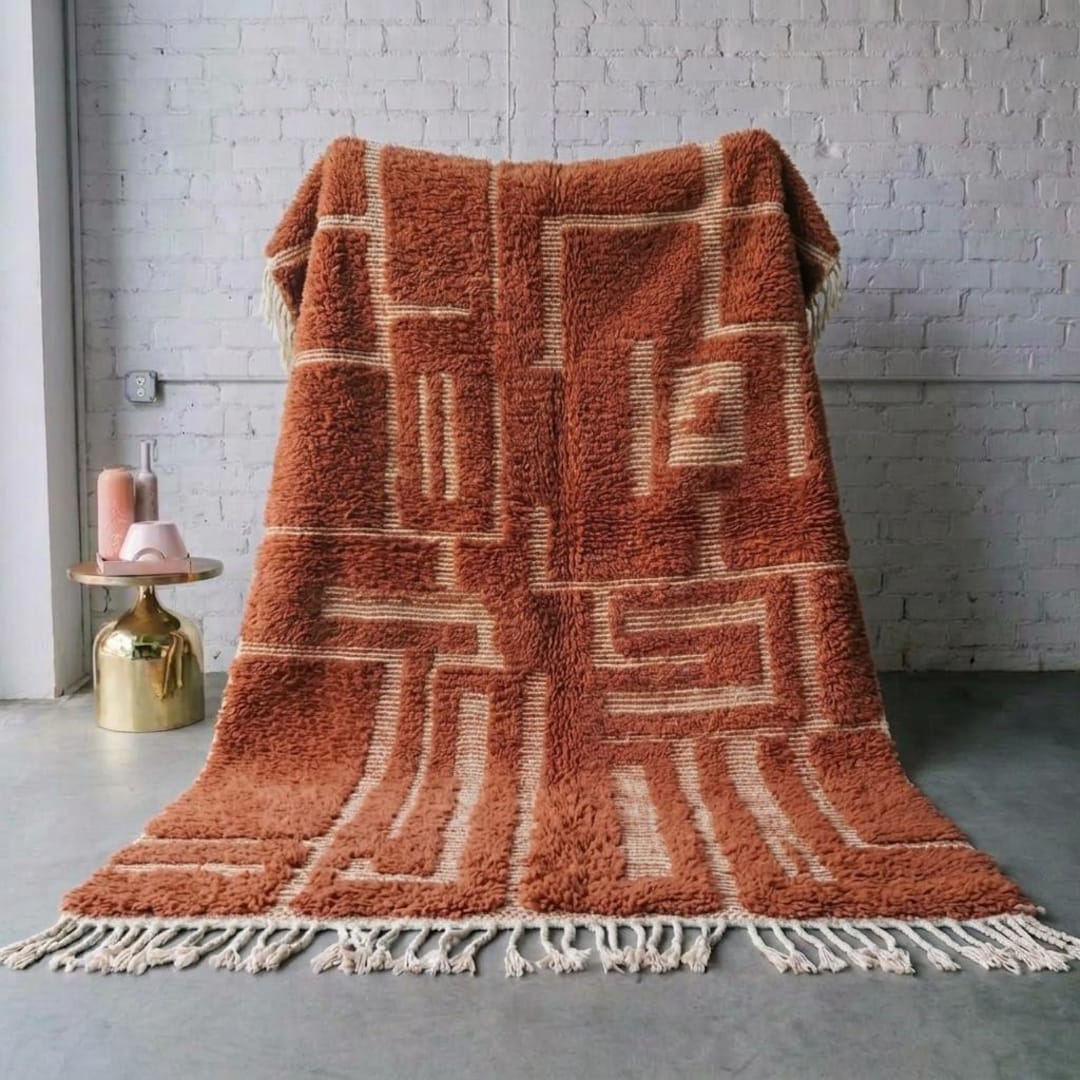 Terracoota Rug Terracotta Wool Rug | Handmade Moroccan Wool Carpet | Rust Orange ...