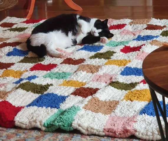 Custom rug, Checkered Moroccan Wool Rug, Custom Rug, Turkish Rug style, Kilim Rug, Rugs for Bedroom, Handmade Rug, Vintage Beni Ourain, Rugs