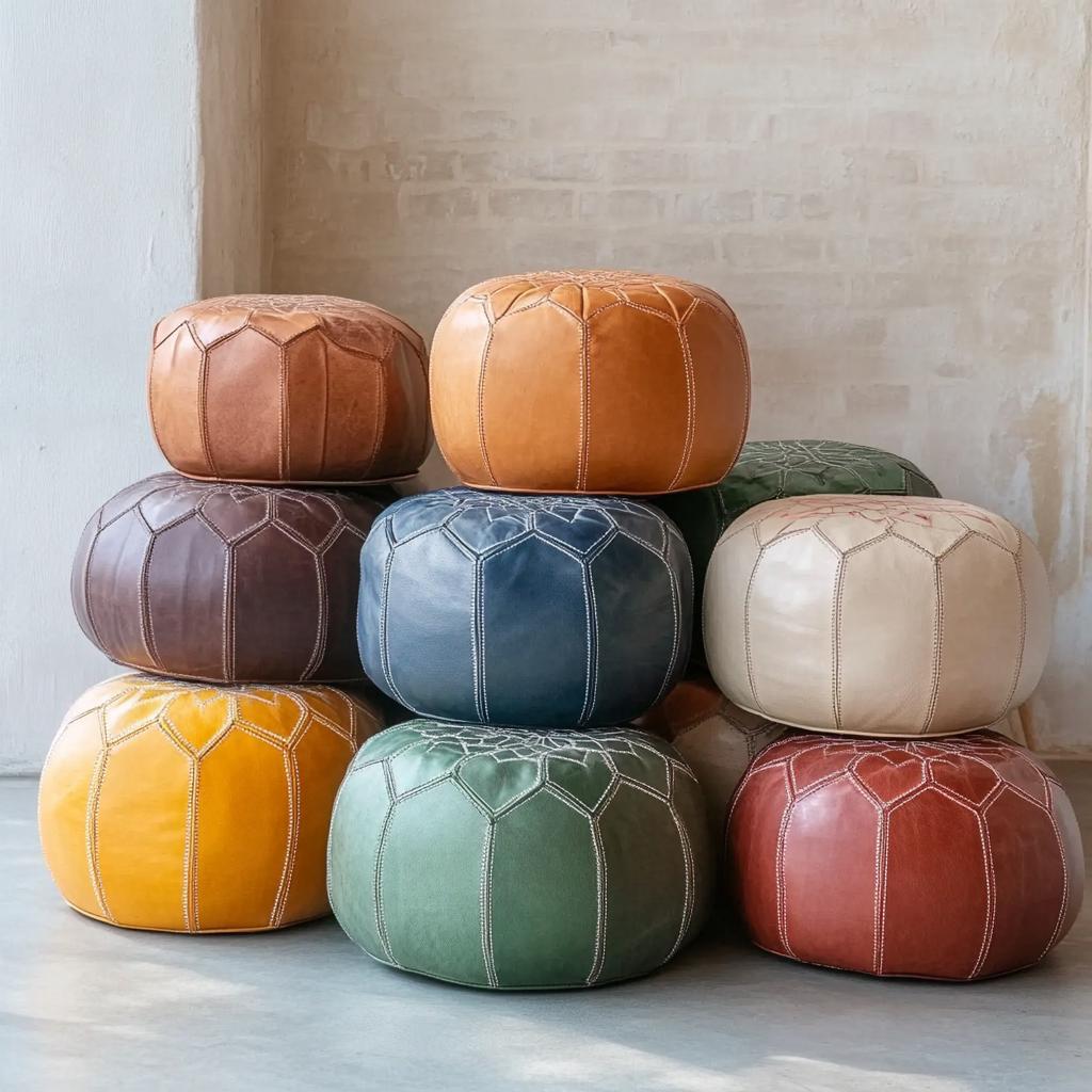 Moroccan POUF **70% OFF** with White Stitching Leather Pouf Ottoman Pouf Morrocan Leather Pouf Moroccan Pouffe, Home gifts, Wedding Gifts