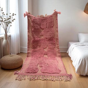Pink Moroccan Wool Rug | Soft Handwoven Berber Carpet | Boho Bedroom Decor | Unique Abstract Tufted Design | Shaggy Beni Ourain Style