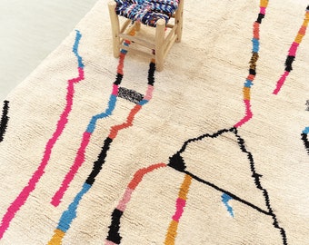 Moroccan Rug – Colorful Abstract Wool Carpet – Handmade Berber Beni Ourain – Modern Art Rug – Custom Sizes – Bright Boho Decor