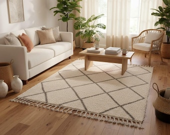 Travertin Teppich, Handgefertigter Berberteppich, Rautenteppich, Minimalistischer Berber Teppich Boho Marokkanischer Stil