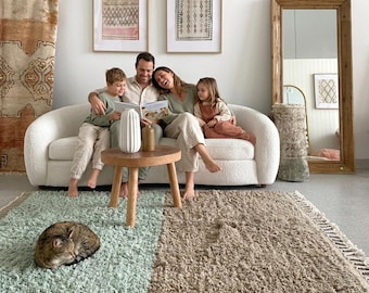 Moroccan Boujaad Rug Mint Green Solid Shaggy | Handmade Wool Berber Carpet | Soft Green Family Living Room Area Rug | Custom Size Available