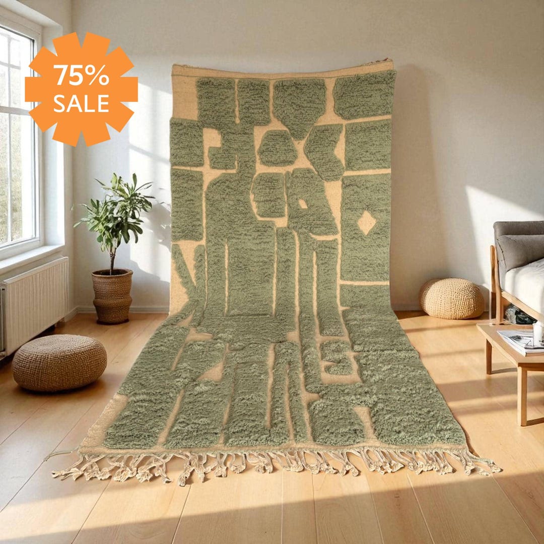 Greenarbic Rug Patterns Sage Green Geometric Moroccan Wool Rug | Handwoven Abstract Berber ...