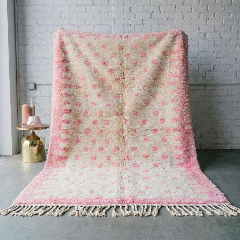 Draped Rug Images Handwoven Pink and Cream Moroccan Area Rug High Pile Shag Polka Dot ...