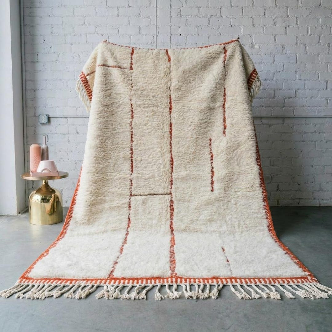 Molten Lava and off White Beni Mrirt Rug, Moroccan Wool Area Rug
