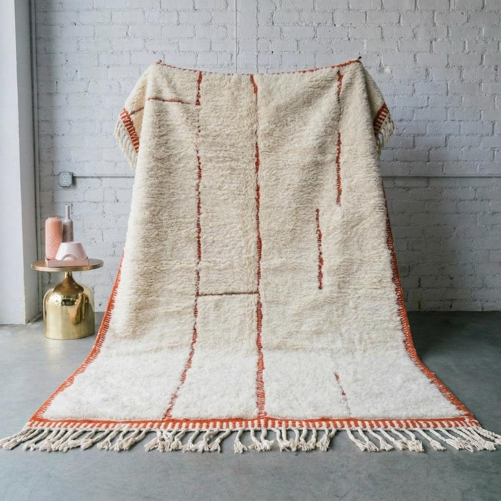 Molten Lava and off White Beni Mrirt Rug, Moroccan Wool Area Rug