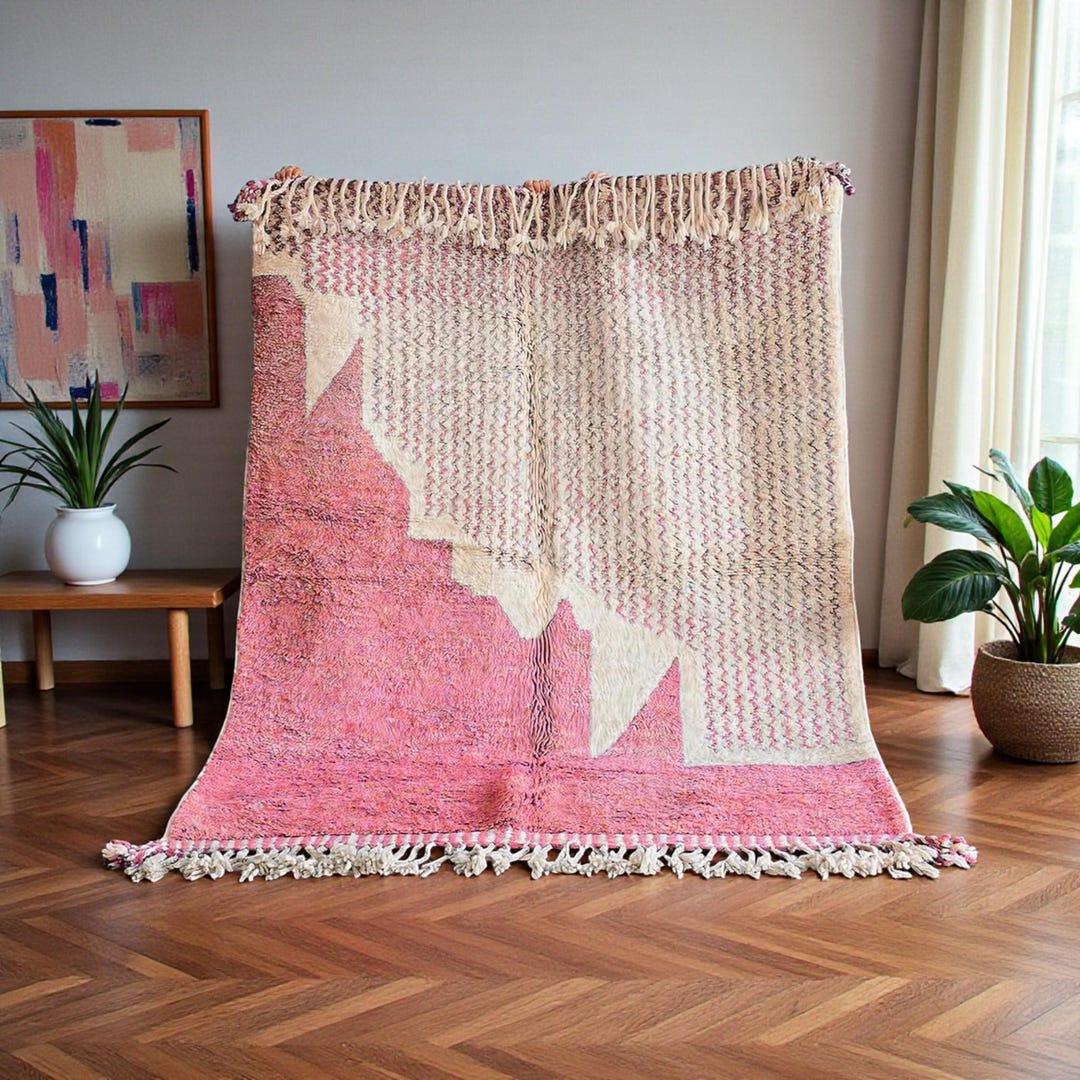 Pink Arabic Rug Pink Moroccan Rug – Handmade Wool Area Rug in Blush & Ivory | Modern ...