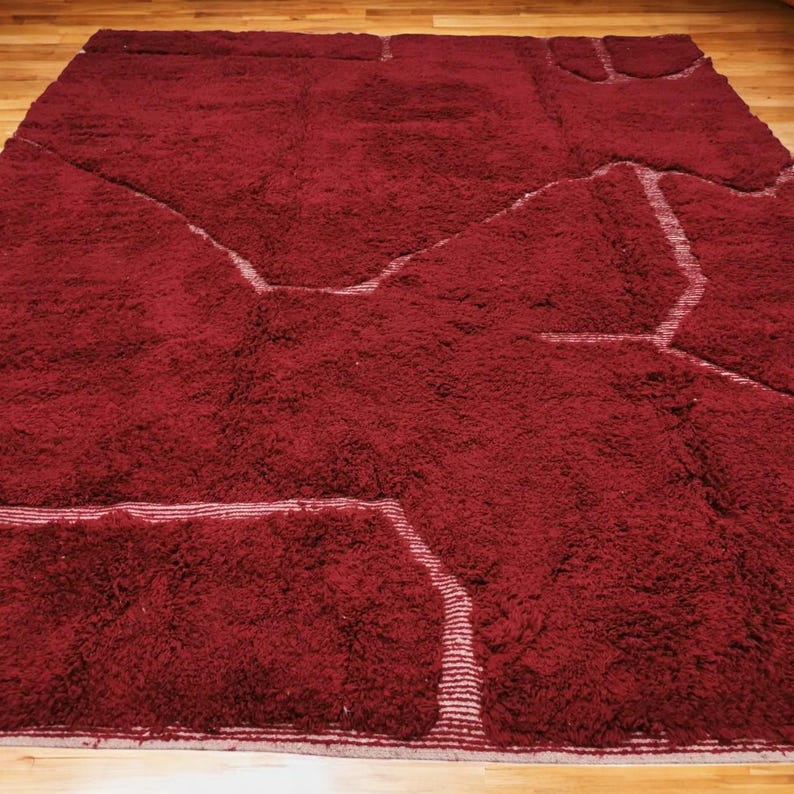 Deep Red Area Rug Moroccan Rug, Custom Rug, Deep Red Moroccan Wool Rug - Bold Handwoven ...
