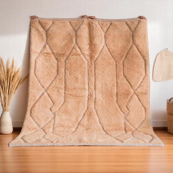 Peach Moroccan Rug – Soft Minimalist Carpet – Cozy Boho Floor Art – Trending Handmade Decor – Viral Pinterest Room Must-Have - Wool Rugs