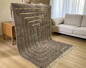Travertin Marokkanischer Wollteppich, Handgefertigter Berber Teppich, Neutraler Wollteppich, Moderner Beige Marokkanischer Handgefertigter Teppich, Kostenloser Versand
