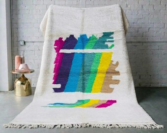 Handmade Moroccan Beni Ourain Rug Abstract Multicolor | Colorful Berber Wool Carpet | Artistic Boho Area Rug | Custom Size