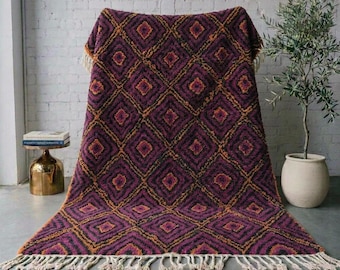 Purple Moroccan Rug, Plum Berber Rug, Handmade Wool Area Rug, Diamond Moroccan Carpet, Aubergine Boho Rug, Luxury Atlas Rug
