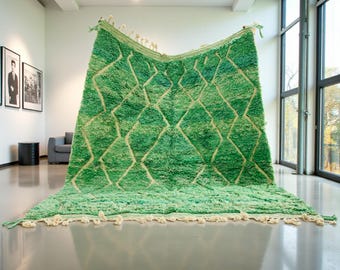 Green Moroccan Rug – Handmade Wool Carpet, Emerald Berber Area Rug, Modern Boho Decor, Custom Natural Wool Moroccan Living Room Rug