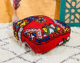 Red Boho 70% off Moroccan Kilim Pouf, Floor Pouf, Vintage Moroccan Ottoman, Beni Ourain Square Pouf, Yoga Meditation Cushion Outdoor Pillows