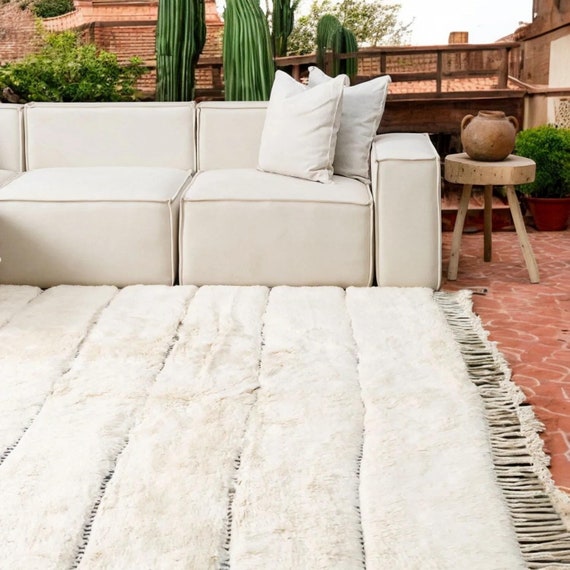 Happy Christmas - Tiznit Lines Handmade Moroccan Rug - Soft Wool Area Carpet with Minimalist Striped Design, rug for Living room, wool rug