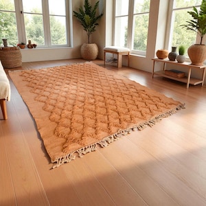 Blush Pink Moroccan Rug | Handmade Berber Wool Carpet | Textured Diamond Pattern | Boho Area Rug | Custom Size -  Free Shipping