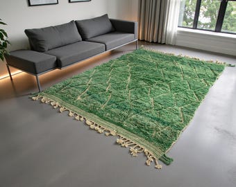 Green Moroccan Wool Rug – Handmade Berber Beni Ourain Carpet, Emerald Shag Rug, Custom Wool Area Rug, Modern Boho & Scandinavian Home Decor