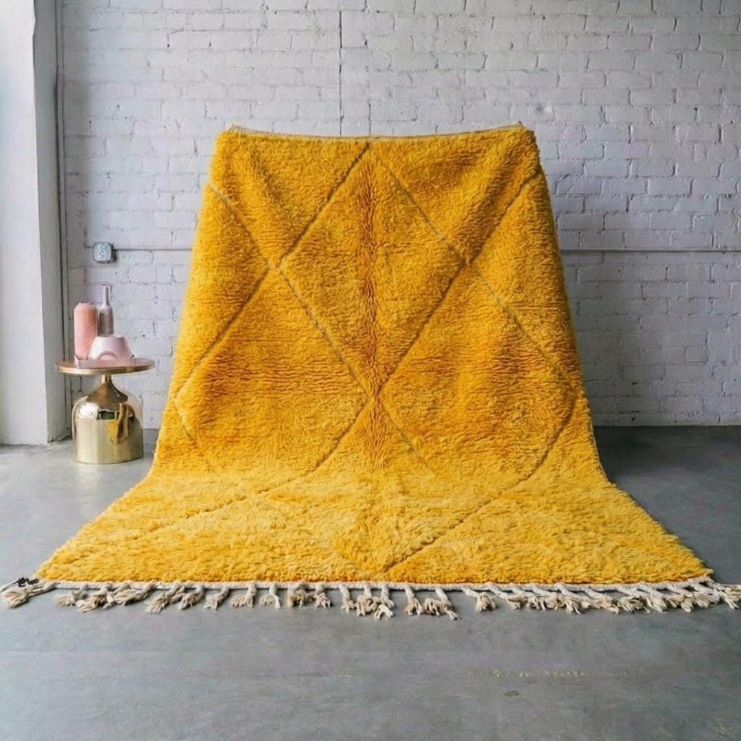 Yellow Rug Diamond Pattern Mustard Yellow Moroccan Rug - Diamond Pattern Berber Wool Carpet ...