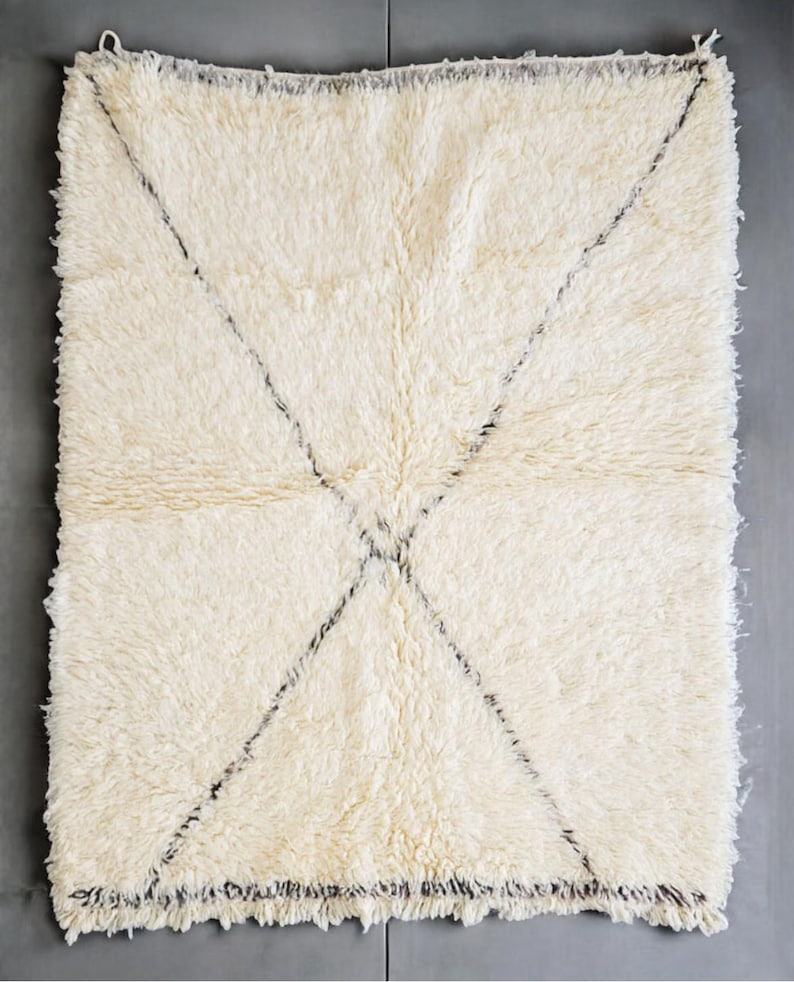Moroccan Beni Ourain Rug | Cream White Wool Rug | Minimalist X Line ...