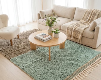 Handmade Moroccan Wool Rug Two Tone Color Block | Handmade Wool Berber Carpet | Scandi Boho Living Room Area Rug | Custom Size