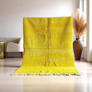 Yellow Moroccan Rug – Handmade Beni Ourain Wool Carpet – Bold Mustard Modern Berber Rug – Custom Sizes – Bright Minimalist Decor
