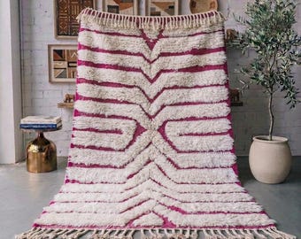 Alfombra marroquí de lana rosa, alfombra bereber hecha a mano, alfombra tribal, alfombra geométrica marroquí, alfombra bohemia de lana hecha a mano.