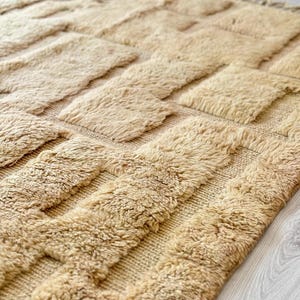 Moroccan wool rug cream and navy rug minimalist line pattern modern shag carpet handmade Moroccan decor cozy living room rug wool floor rug bohemian style rug Moroccan style decor modern rug luxurious wool carpet home decor contemporary decor rug