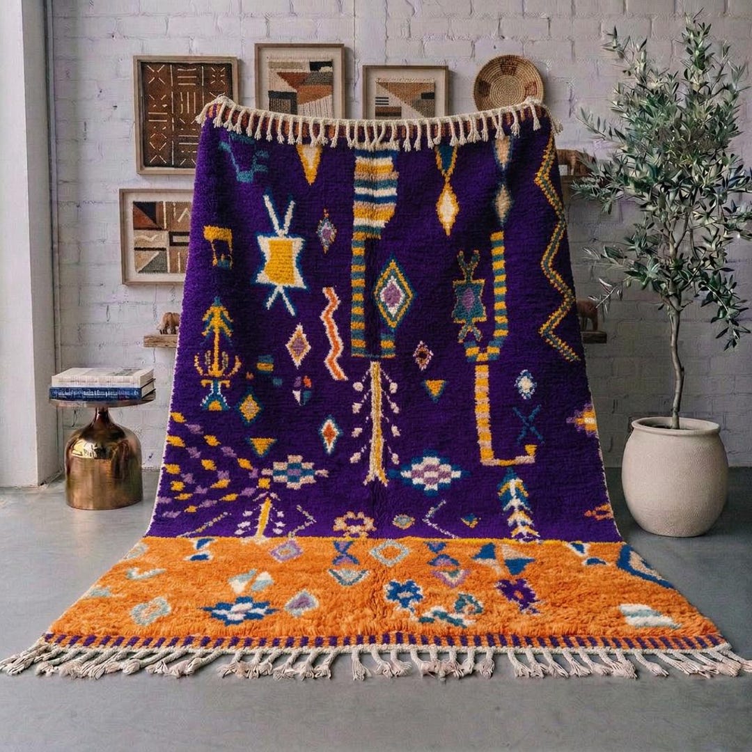 Purple Moroccan Rug, Handmade Berber Wool Rug, Colorful Tribal
