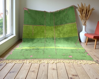 Handmade Moroccan Rug | Green & Pink Berber Carpet | Modern Beni Ourain Style | Wool Area Rug | Abstract Geometric Design | Custom Size