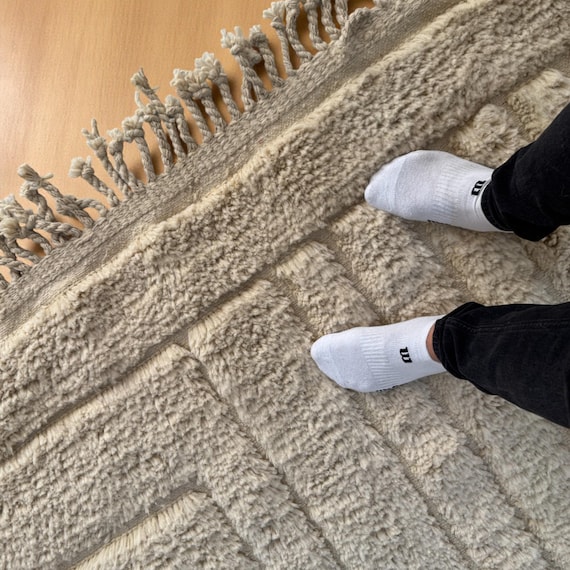 Large Camel Moroccan Rug Handmade | Sculpted Taupe Beni Ourain