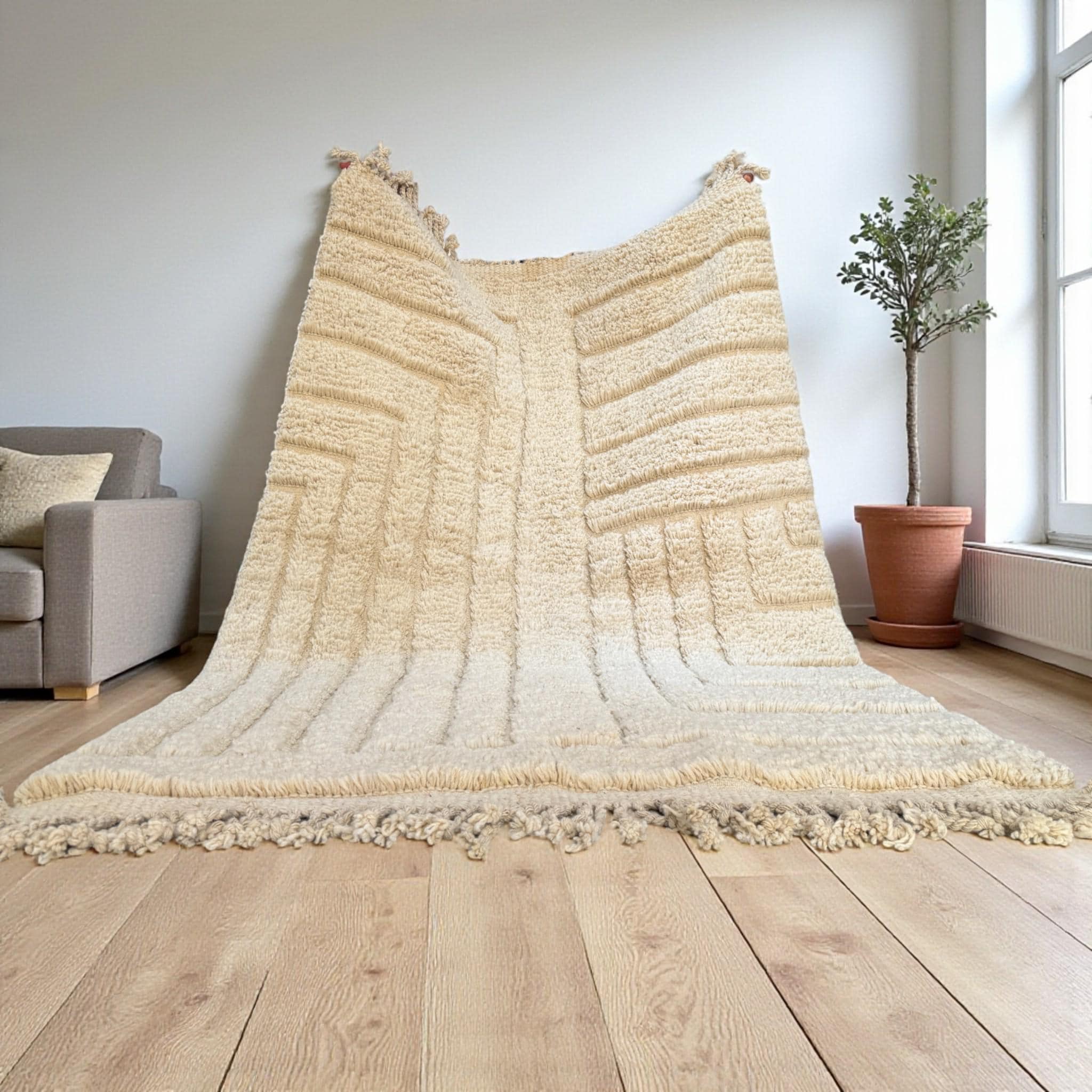 キネマ　kinema mohair hair band Khaki Large Camel Moroccan Rug Handmade | Sculpted Taupe Beni Ourain