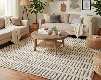 White and Indian Teal Moroccan Rug, Handmade Wool Berber Carpet