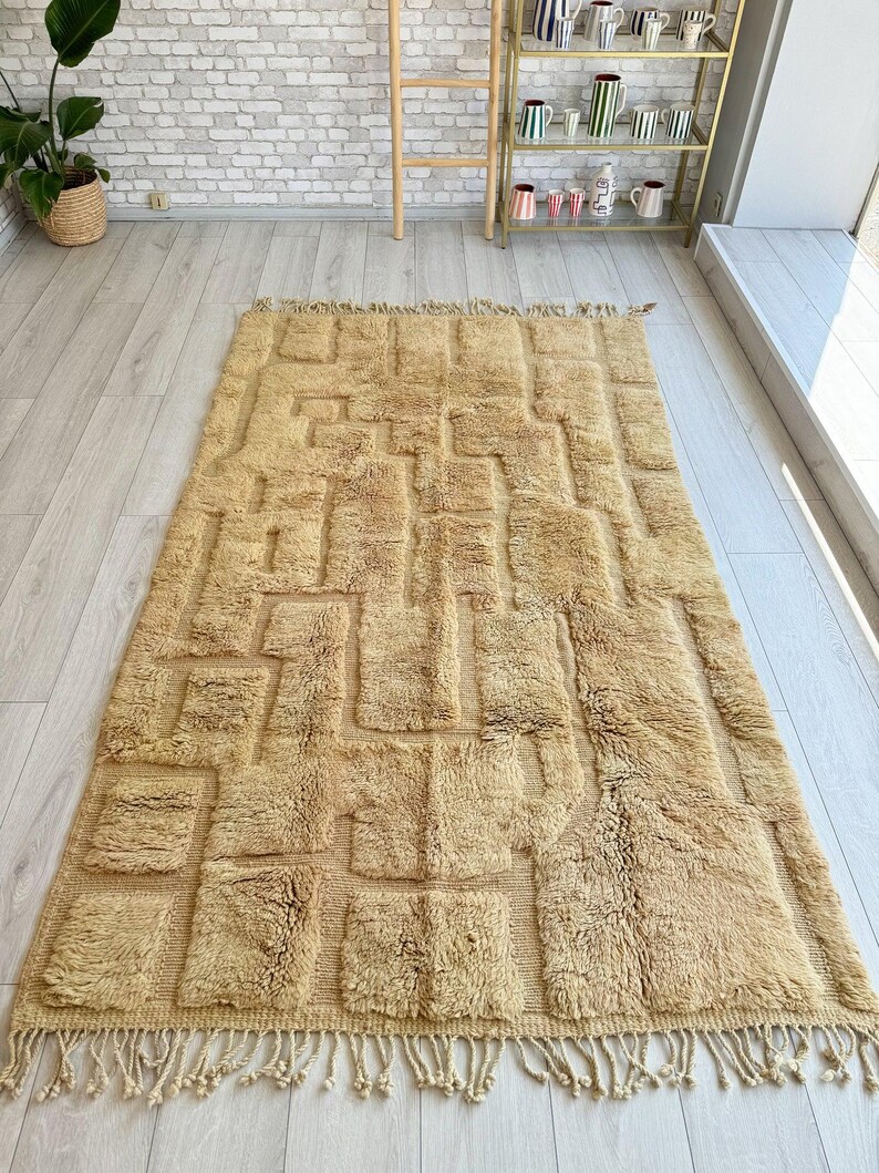 Moroccan wool rug cream and navy rug minimalist line pattern modern shag carpet handmade Moroccan decor cozy living room rug wool floor rug bohemian style rug Moroccan style decor modern rug luxurious wool carpet home decor contemporary decor rug