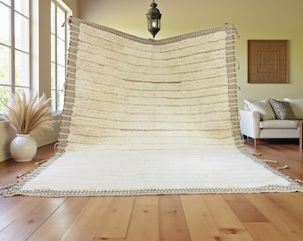 Cream Moroccan Wool Rug, Handmade Beige Striped Carpet, Minimalist Berber Rug, Neutral Wool Area Rug, Soft Moroccan Handmade Carpet
