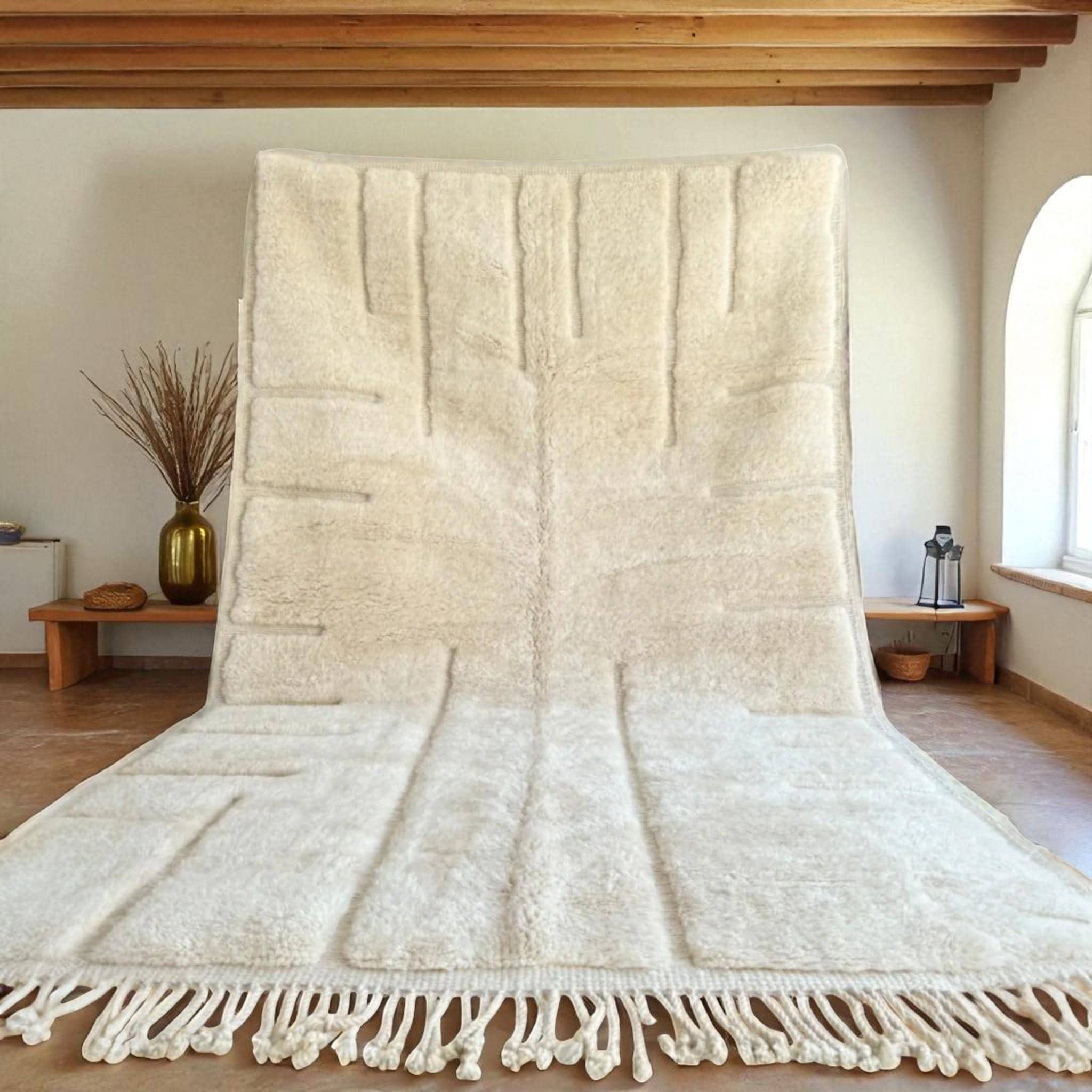 Minimalist White Wool Rug | Handwoven Moroccan Berber Carpet