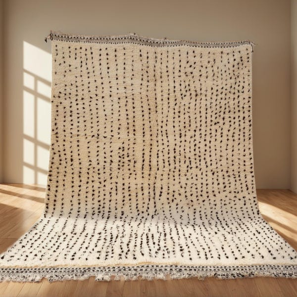 Morrocan Rug, Rug for living room, Area Rug 8x10, Handmade Moroccan Wool Rug, white & black Berber Carpet, Wool Beni Ourain Rug, berber Rug,