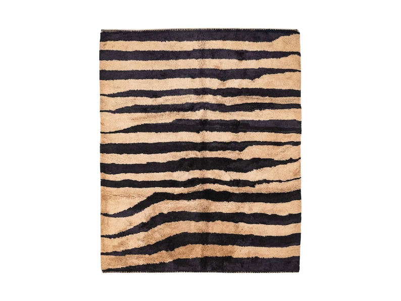 Berber Zebra Rug Zebra Stripe Moroccan Rug - Handmade Berber Wool Carpet in Beige and ...