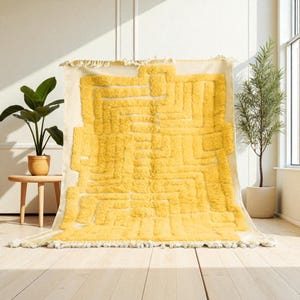 Yellow Morrocan Rug, Rug for living room, Area Rug 8x10, Striped Tufted rugs, Moroccan Rug Handmade, Wool Beni Ourain Rug, berber Rug, Gifts