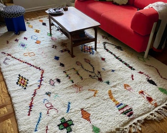 Handwoven Moroccan Wool Rug, Custom Berber Carpet, Colorful Abstract Symbols, rugs for living room, Boho Home Decor, wool rug, area rug