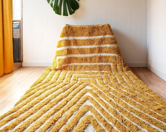 70% OFF** Rugs for bedroom, Handwoven Mustard Yellow Moroccan Rug, Large Boho Shag Rug, Geometric Wool Carpet, Area Rug, Bohemian Home Decor