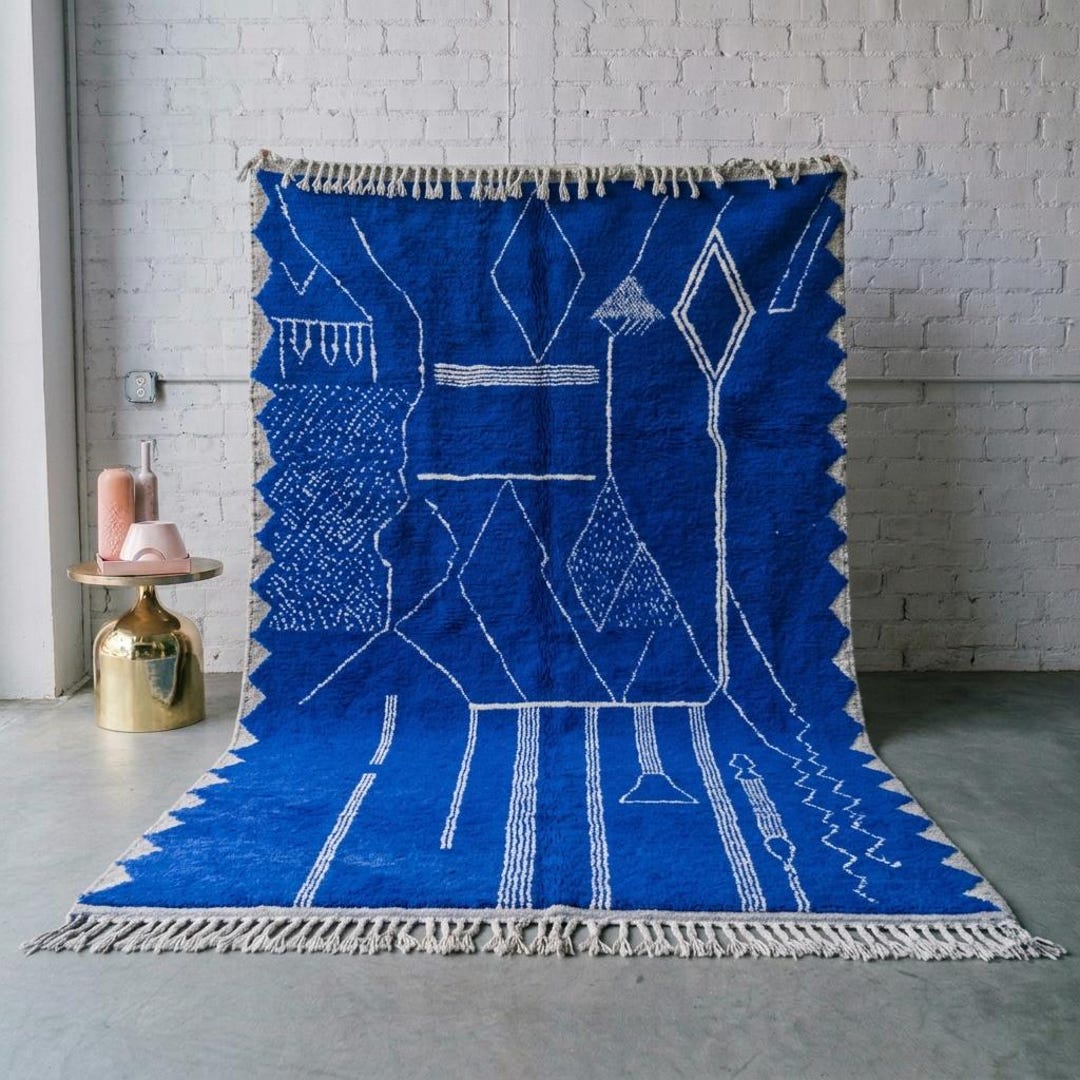 Majorelle Blue Moroccan Rug, Handwoven Wool Berber Rug, Tribal