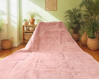 Light Rose Pink Moroccan Rug – Handmade Wool Carpet – Soft Abstract Design – Custom Size Rug – Feminine Modern Decor, Area rug, berbere