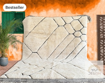 Modern Moroccan Rug – Cream Wool Carpet with 3D Geometric Pattern – Contemporary Beni Ourain Style – Handwoven in Morocco