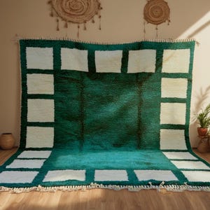moroccan rug, beni ourain rug, handmade Moroccan Wool Rug - Green & Cream Berber Carpet - Area Rug, handmade rug, wool rug, berber rug