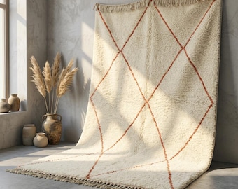 Ivory Sandstone Moroccan Rug, Handmade Diamond Wool Rug, Minimalist Berber Area Rug, High Pile Beni Ourain Carpet, Custom Size Area Rug