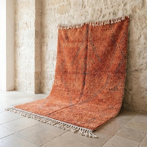 Tapete marroquino terracota - Tapete berbere laranja queimado - Tapete de lã ferrugem feito à mão - Decoração boho rústica - Tapete felpudo de pelo alto personalizado